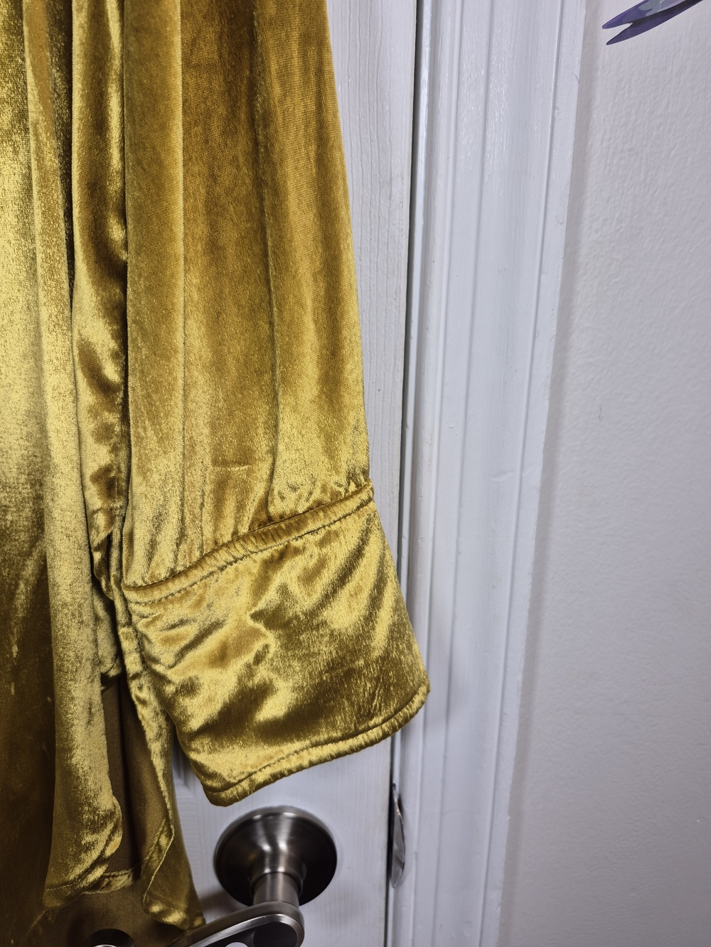 Maeve Anthropologie Gold Velvet Tunic Top Button-Down Oversized Shirt Dress 16 - Picture 6 of 8